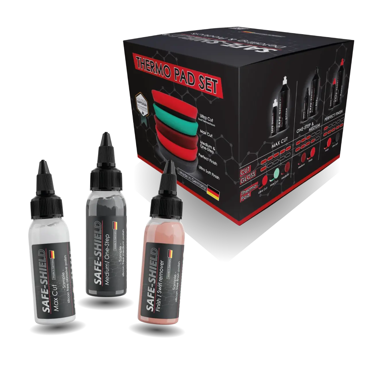 5-Piece Polishing Pad Box + Polish Sample Set 3x 45ml