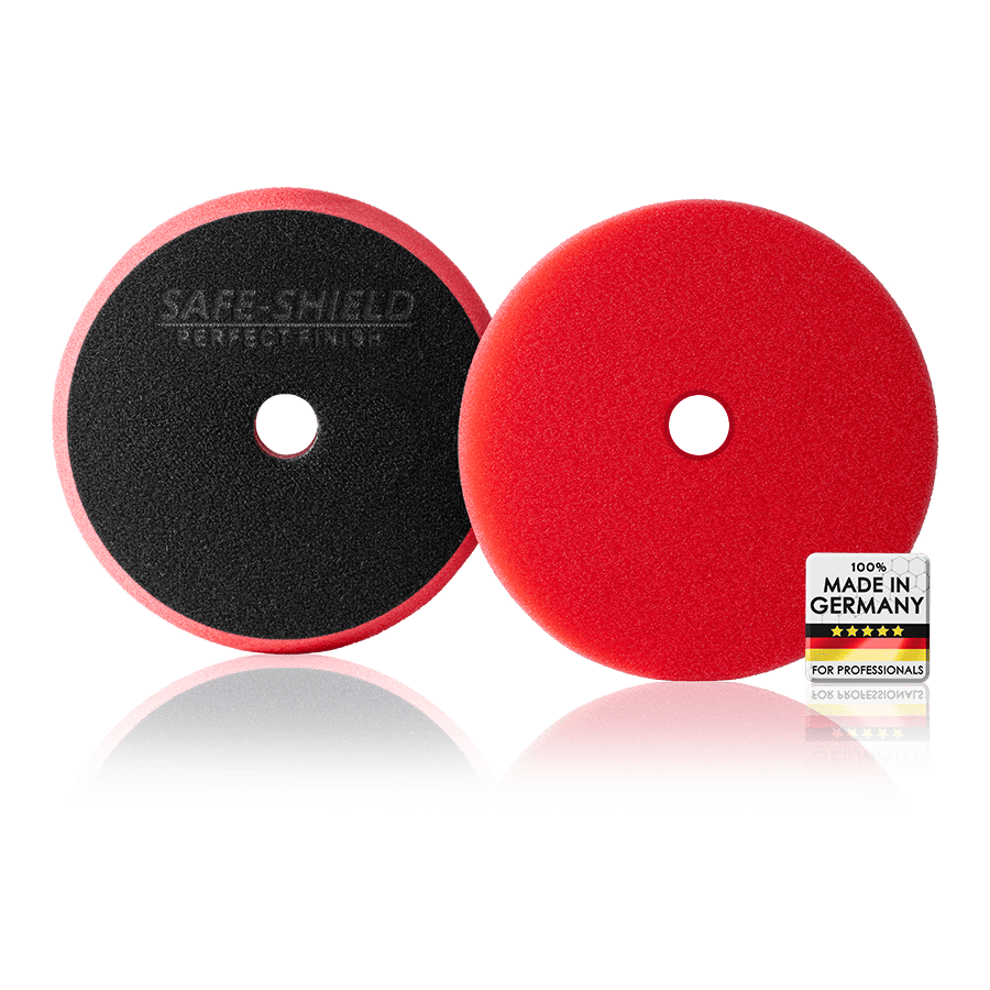Weißes Perfect Finish Polierpad von Safe-Shield mit Polierfläche und Klettseite