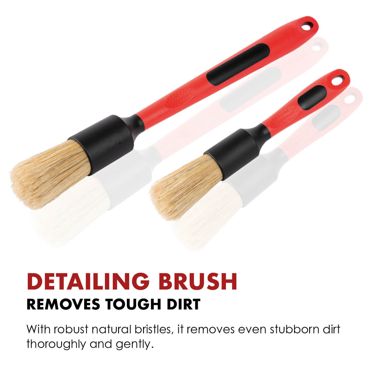 Yellow natural-bristle detailing brushes for removing dirt