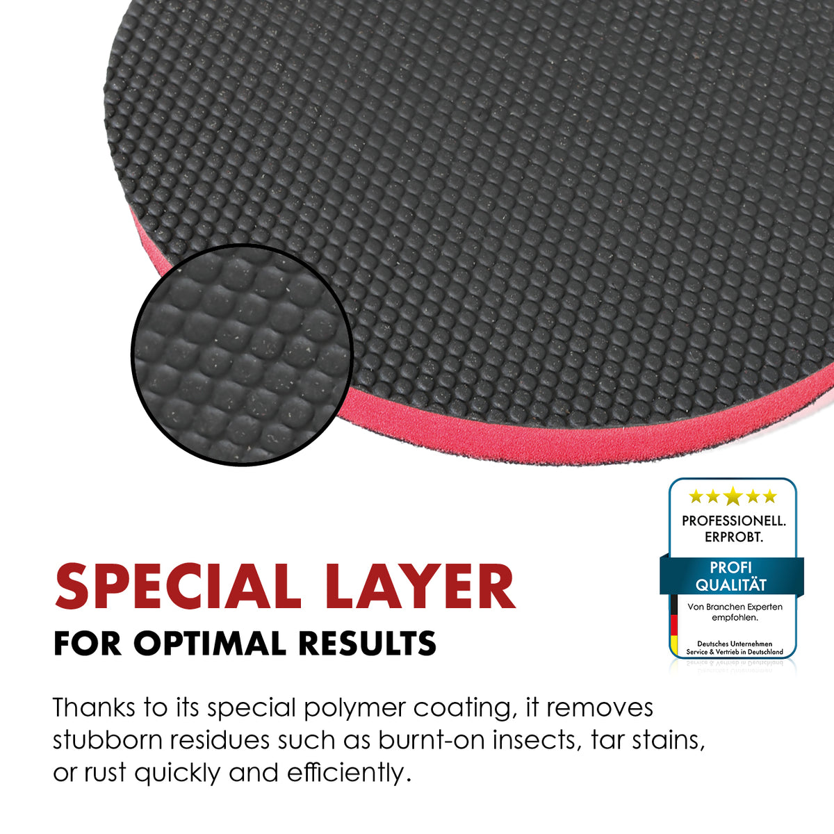 Textured polymer surface of the Safe-Shield Clay Disc decontamination pad.