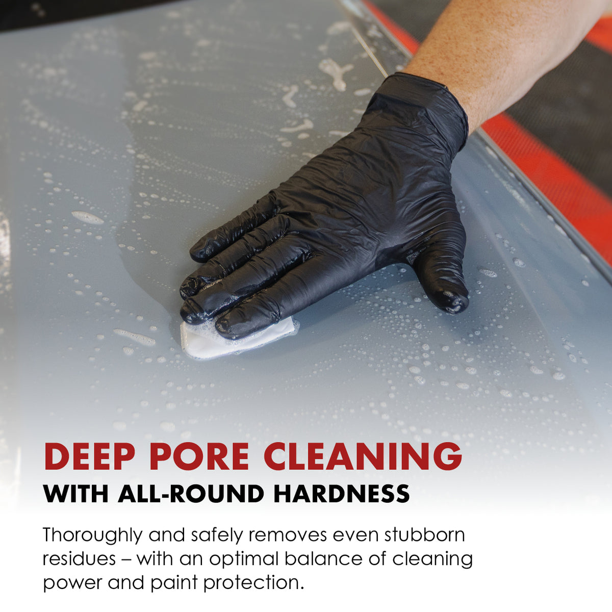 Safe-Shield detailing clay used by hand on lubricated car paint.