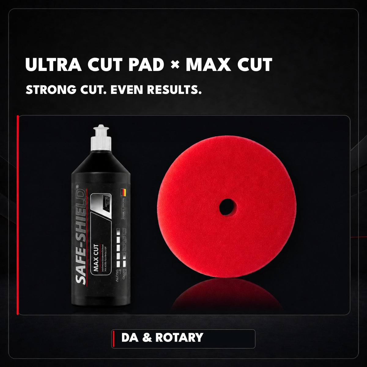 Ultra Cut Dual-Polierpad mit Max Cut Schleifpolitur für starken Abtrag, geeignet für Exzenter und Rotation.