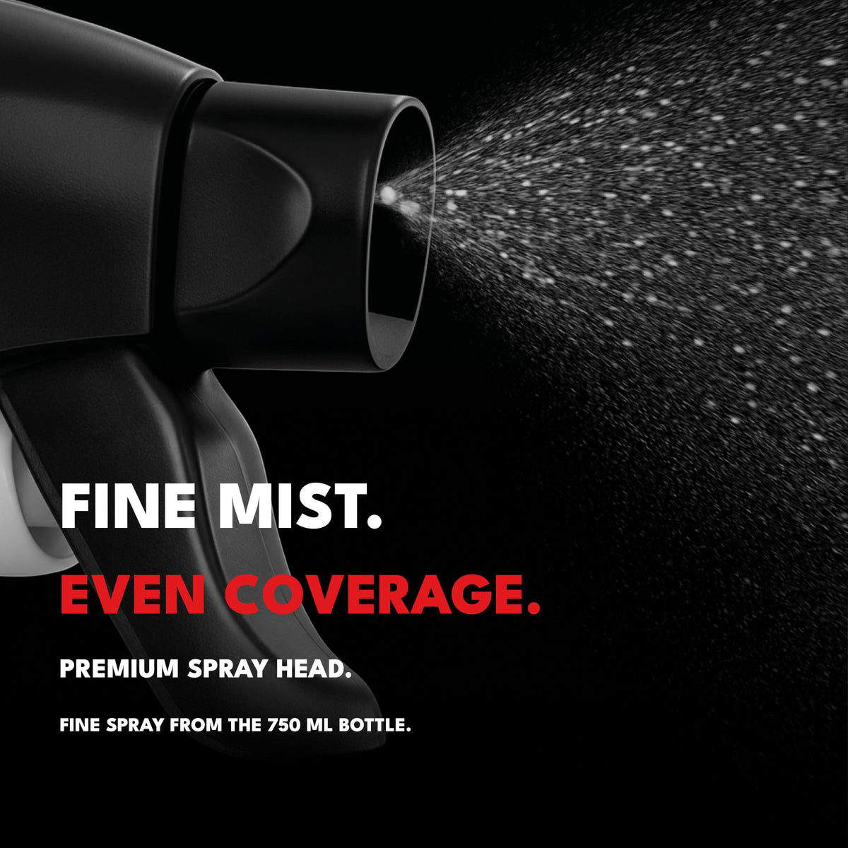 Fine spray mist from the trigger head on the 750 ml Ultra Wheel Cleaner bottle.