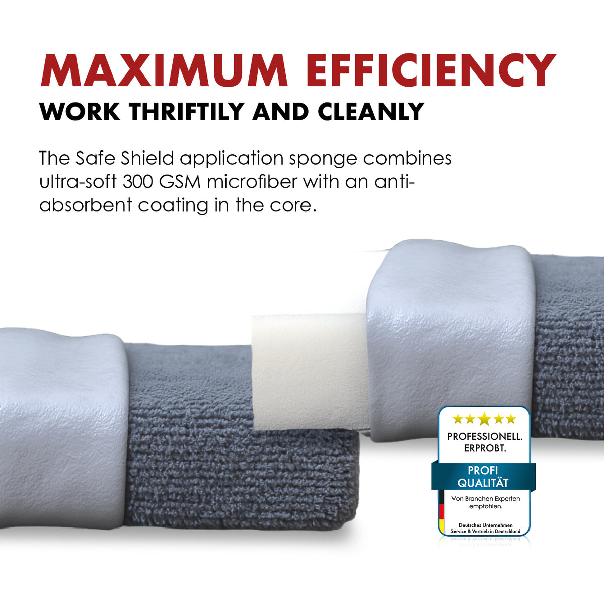 Safe-Shield small microfibre applicator showing its inner barrier and soft microfibre outer layer.