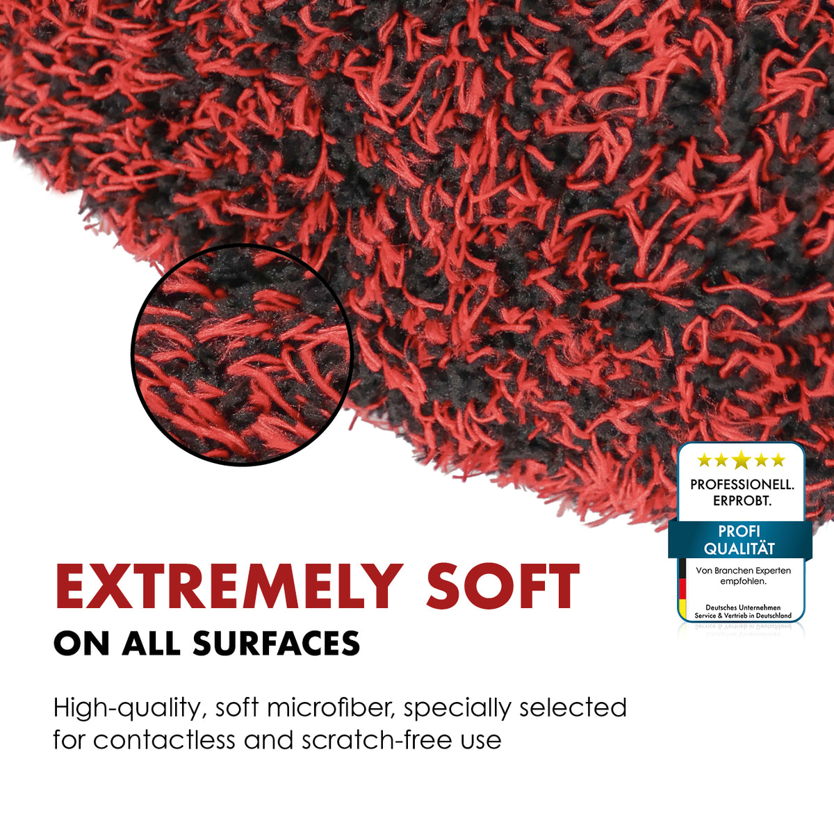 Close-up of the soft black and red microfibre of the Safe-Shield Brush Cover.